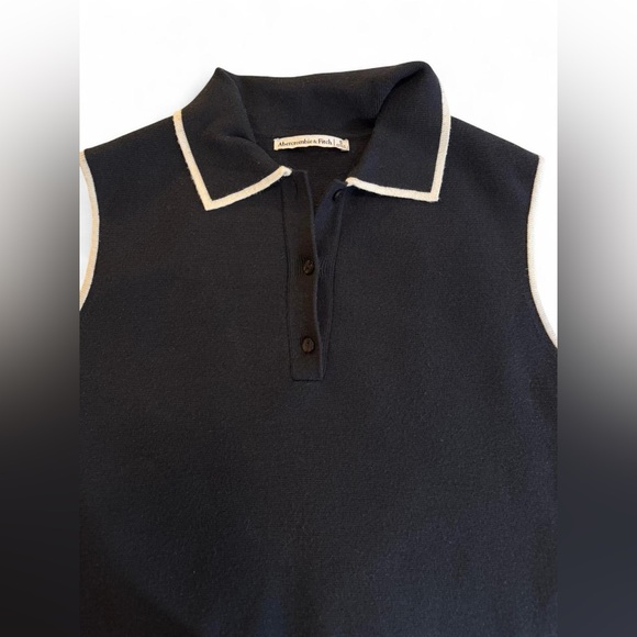 Abercrombie & Fitch Black Sleeveless Polo Sweater Vest S Crop - Picture 7 of 11